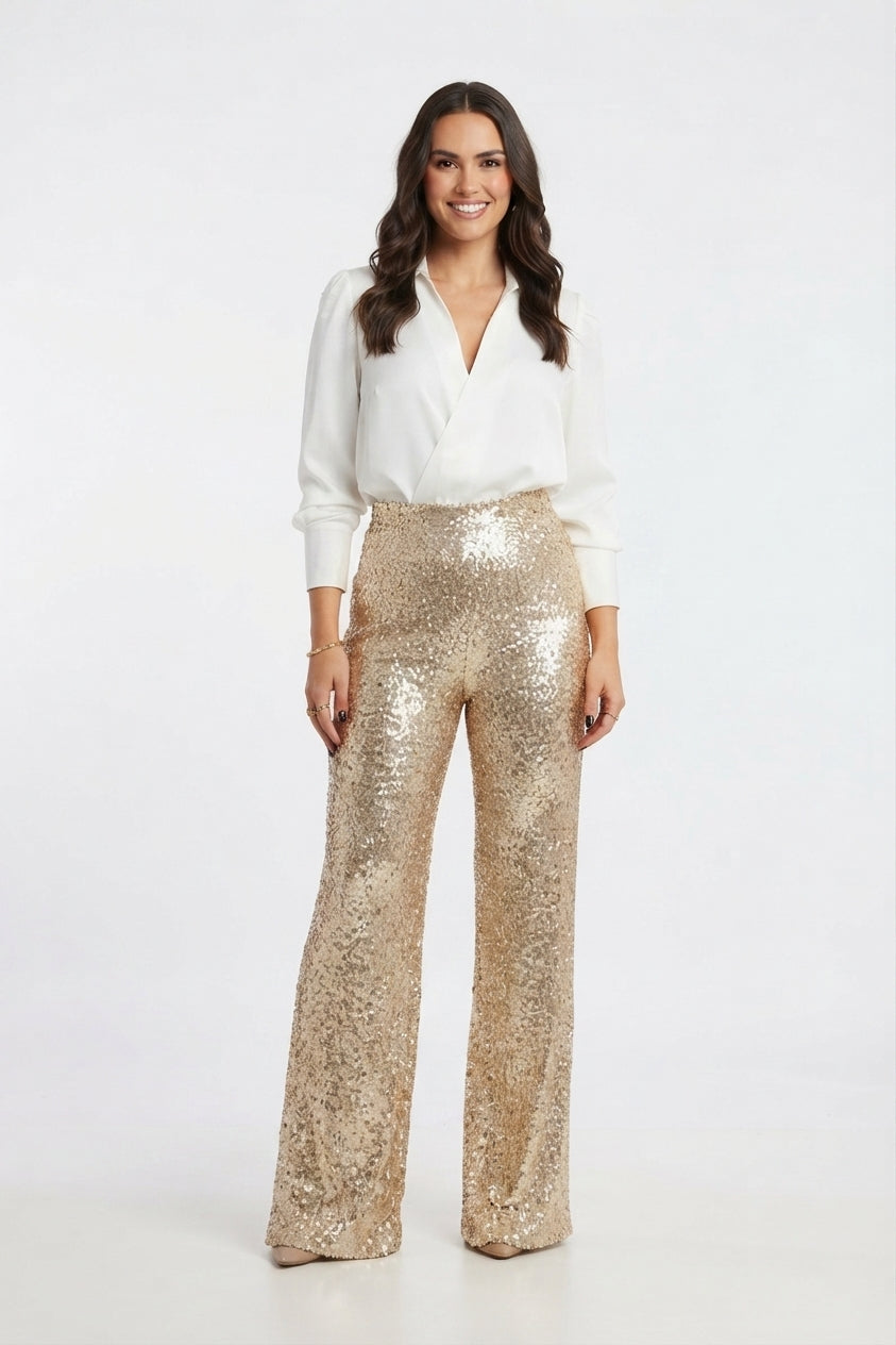Cassandra | Sequin Straight-Leg Party Pants