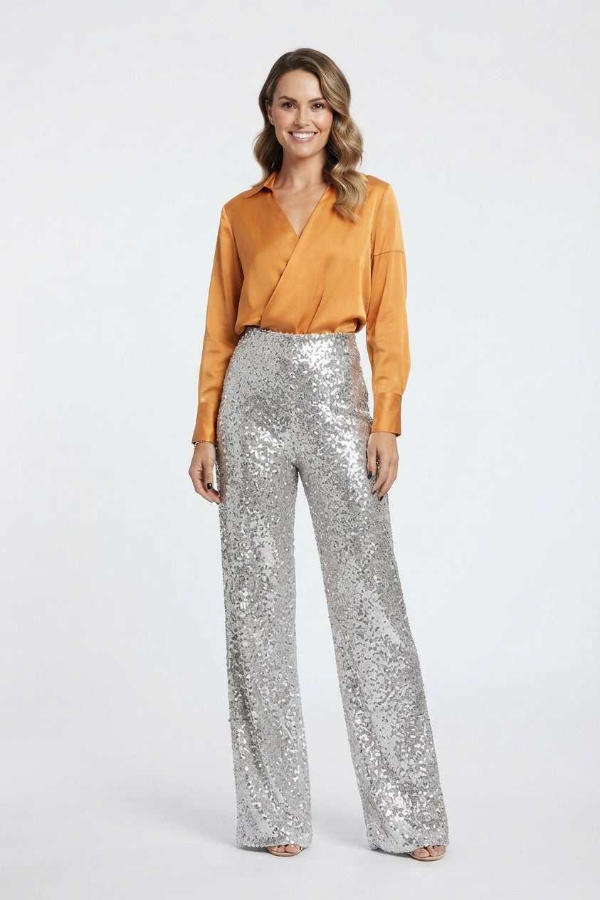 Cassandra | Sequin Straight-Leg Party Pants