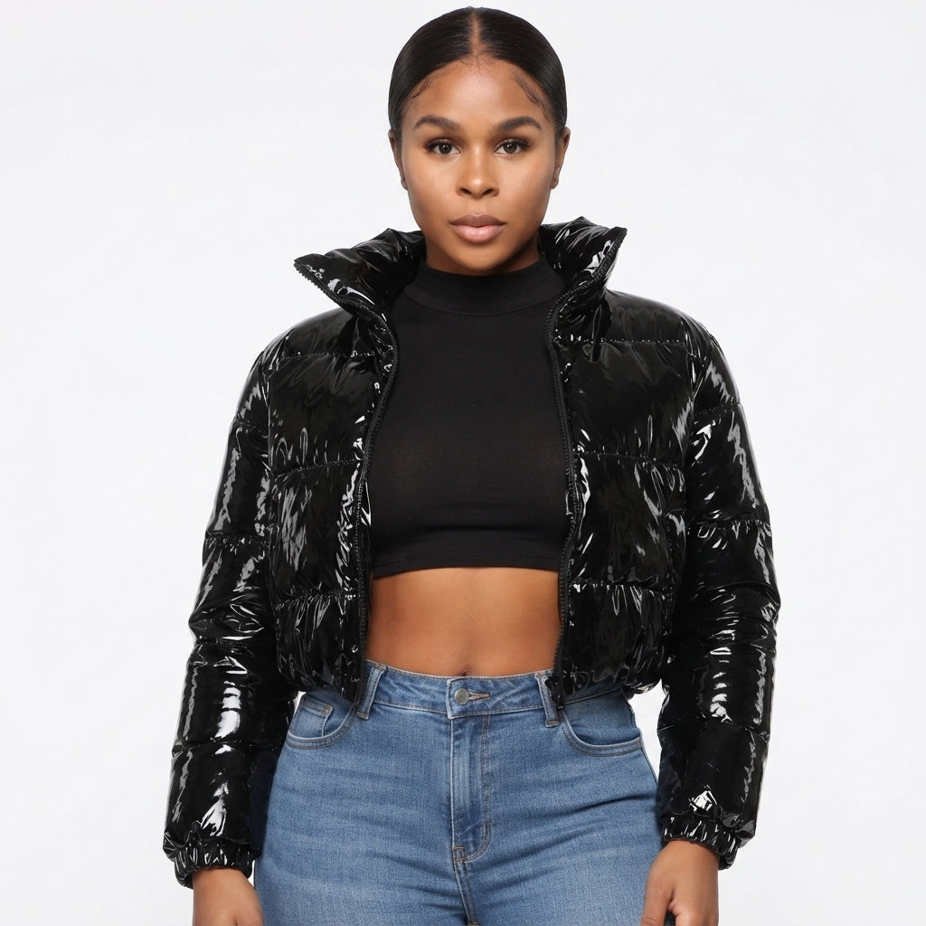 Linnea | Glossy Cropped Puffer Jacket