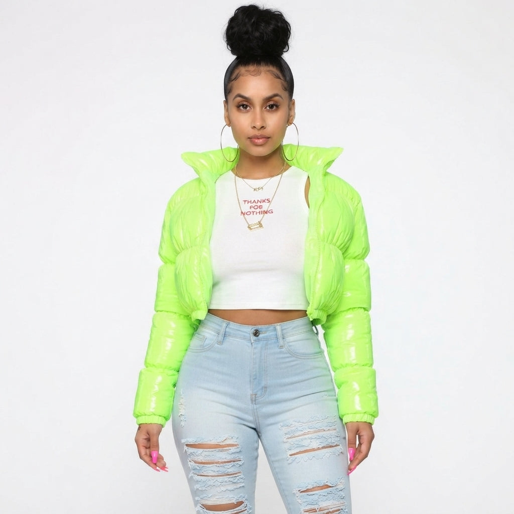 Linnea | Glossy Cropped Puffer Jacket