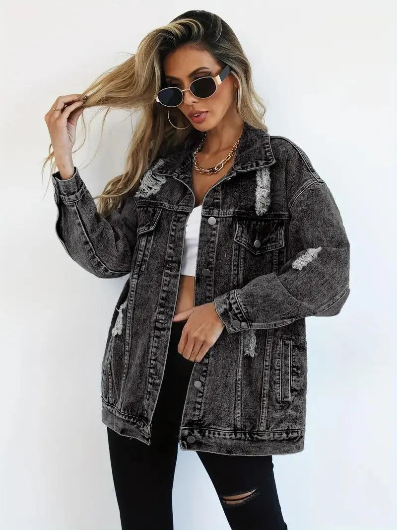 Daphne | Oversized Distressed Denim Jacket