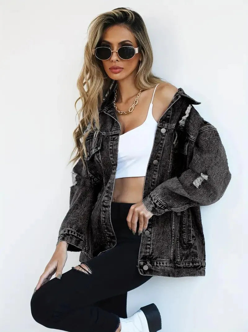 Daphne | Oversized Distressed Denim Jacket