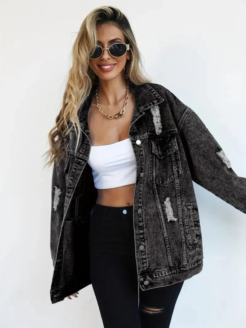 Daphne | Oversized Distressed Denim Jacket