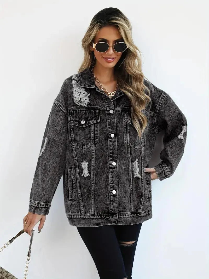 Daphne | Oversized Distressed Denim Jacket