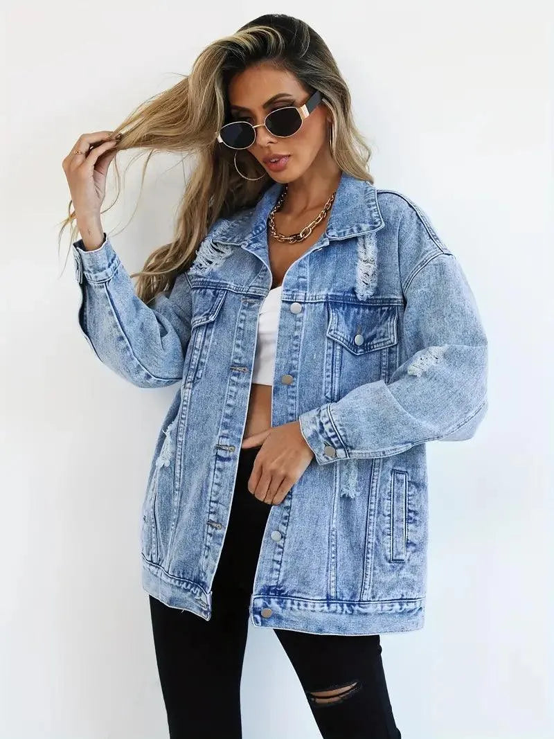 Daphne | Oversized Distressed Denim Jacket