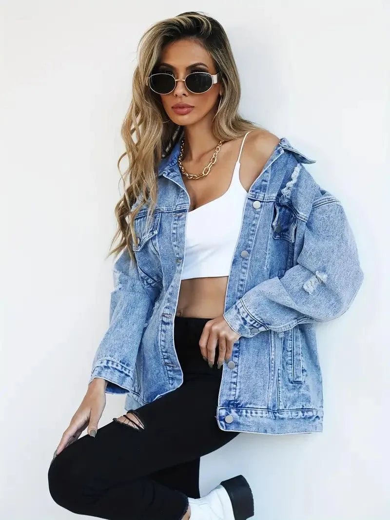 Daphne | Oversized Distressed Denim Jacket