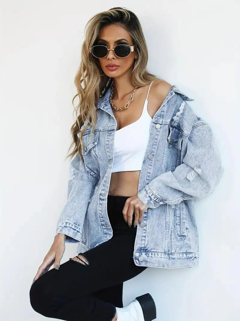 Daphne | Oversized Distressed Denim Jacket