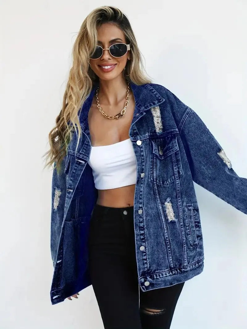 Daphne | Oversized Distressed Denim Jacket