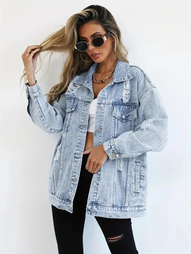Daphne | Oversized Distressed Denim Jacket