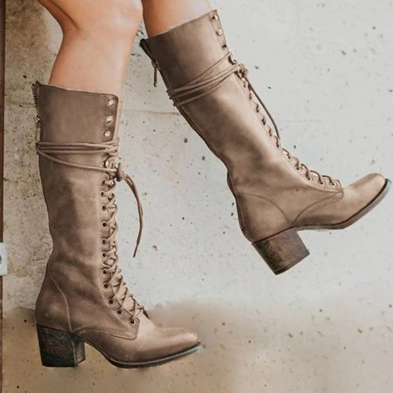 Elspeth | Knee-High Lace-Up Boots With Block Heel