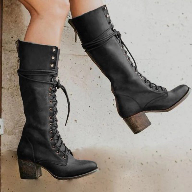 Elspeth | Knee-High Lace-Up Boots With Block Heel