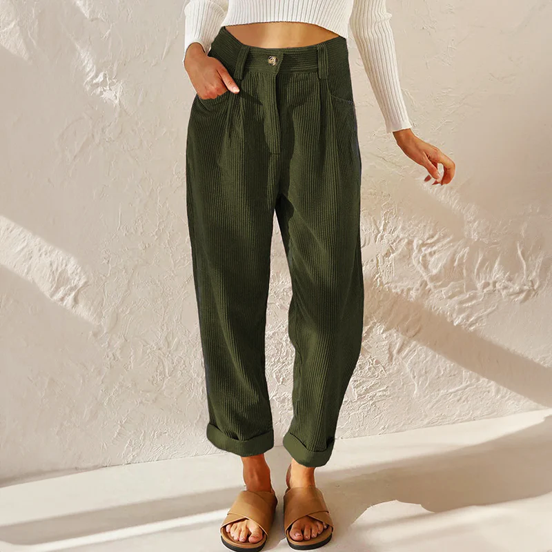 Eileen | High-Waisted Corduroy Pants With Pleats