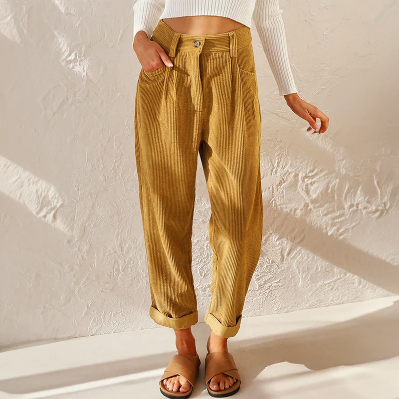 Eileen | High-Waisted Corduroy Pants With Pleats