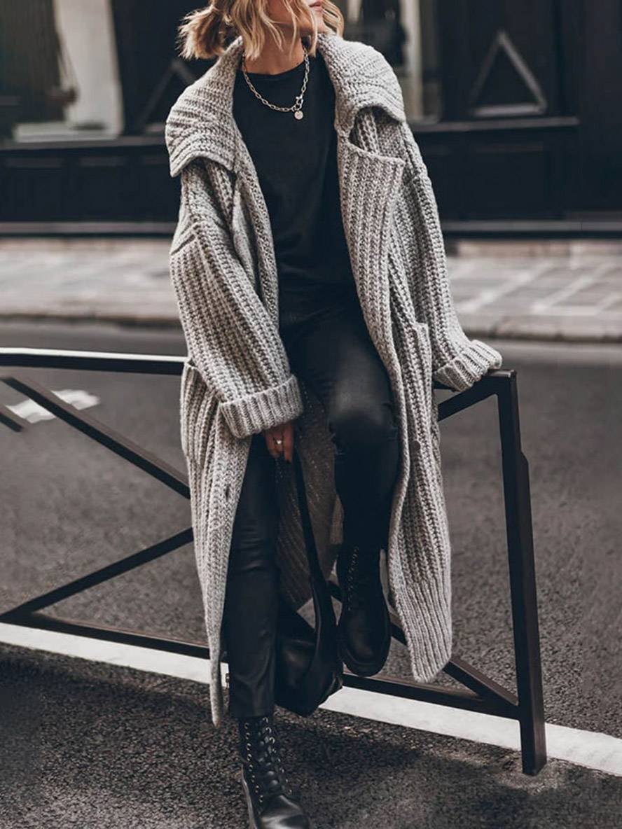 Maude | Long Rib Knit Cardigan With Wide Collar