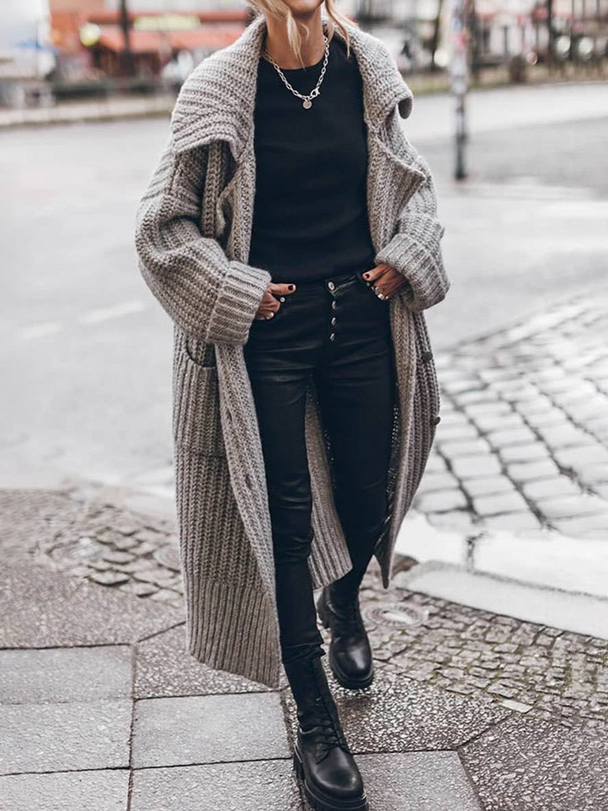 Maude | Long Rib Knit Cardigan With Wide Collar