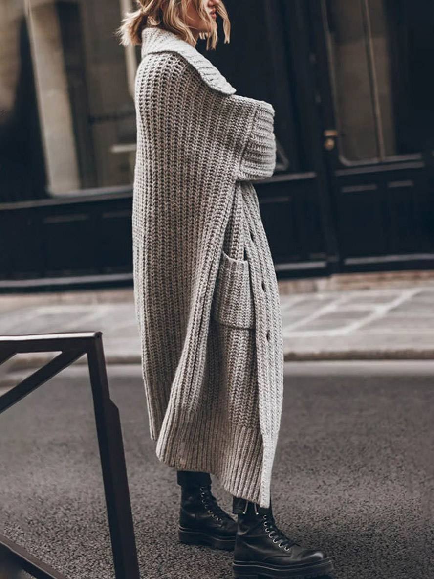 Maude | Long Rib Knit Cardigan With Wide Collar