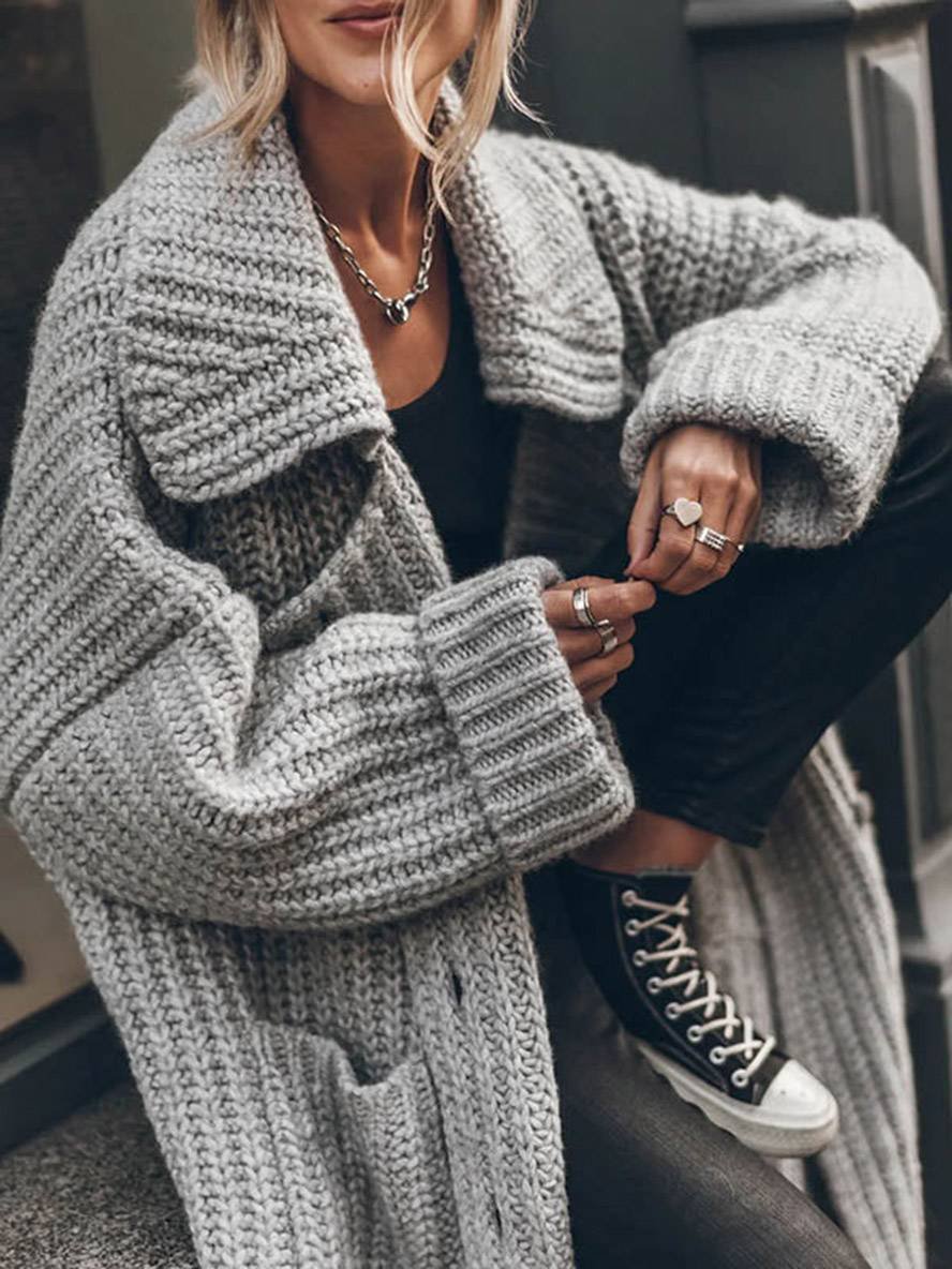 Maude | Long Rib Knit Cardigan With Wide Collar