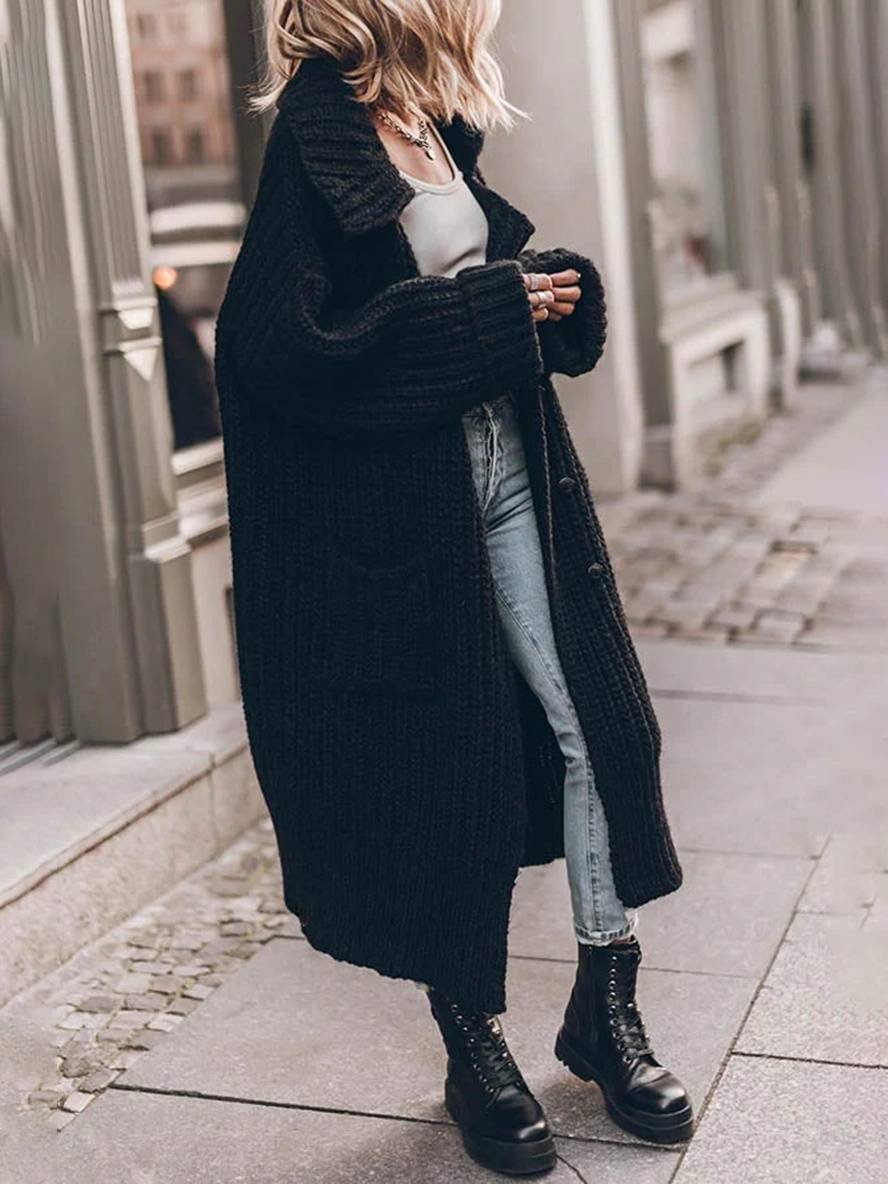 Maude | Long Rib Knit Cardigan With Wide Collar