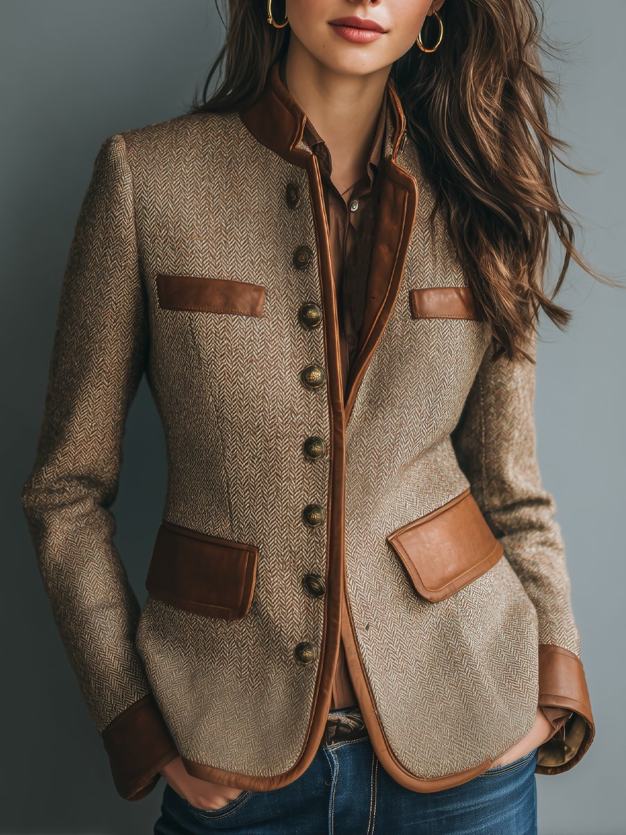 Charmaine | Tweed Jacket With Leather-Look Trim
