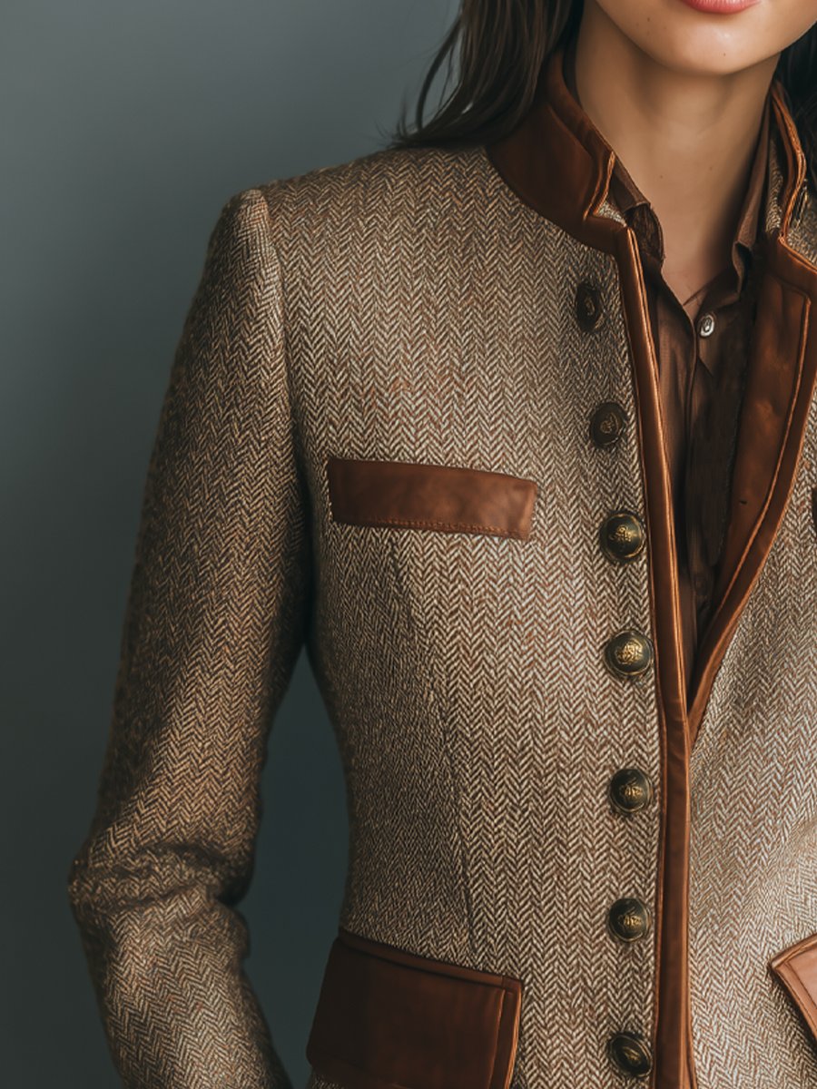 Charmaine | Tweed Jacket With Leather-Look Trim