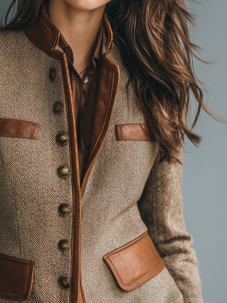Charmaine | Tweed Jacket With Leather-Look Trim