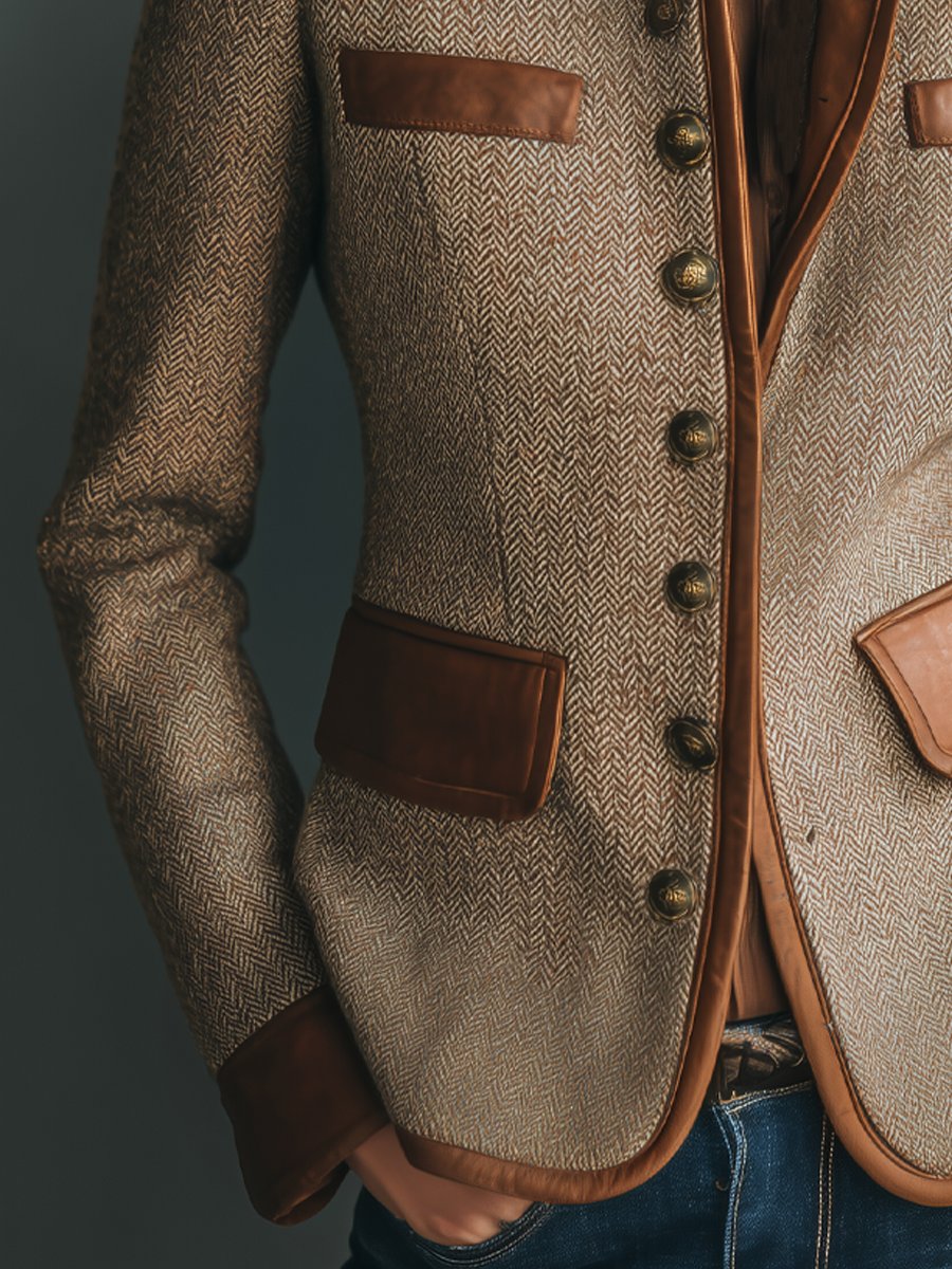 Charmaine | Tweed Jacket With Leather-Look Trim