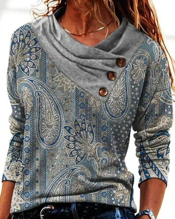 Jessica | Paisley Print Pullover With Button Collar